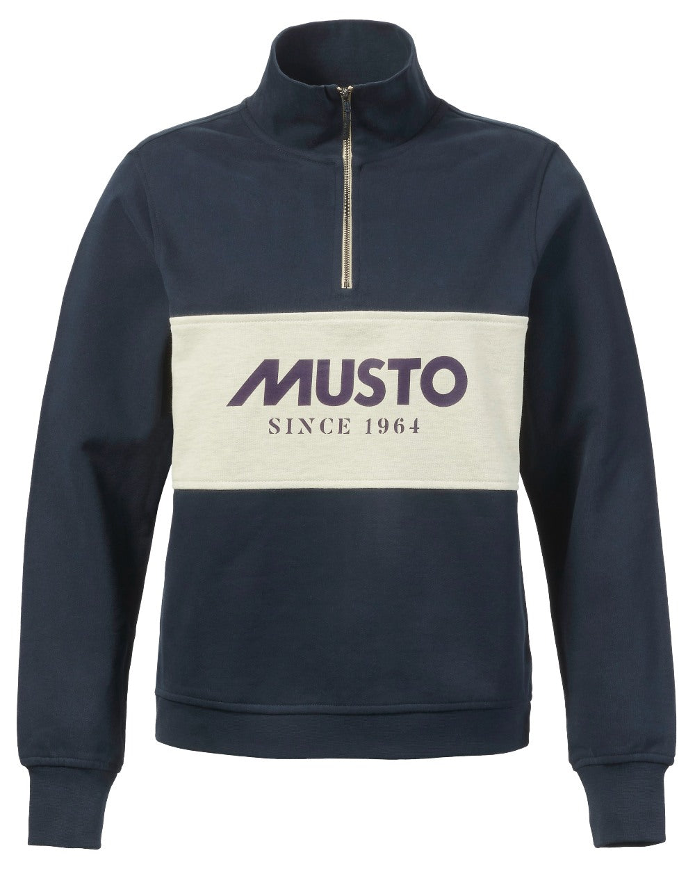 Navy Oat Coloured Musto Womens Classic Half Zip Sweatshirt On A White Background