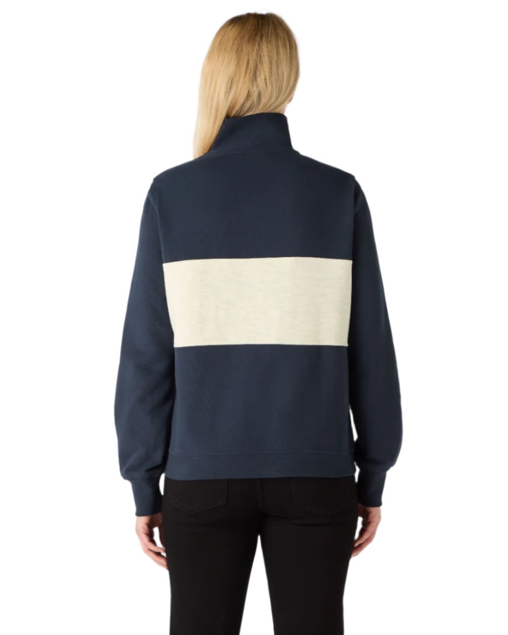 Navy Oat Coloured Musto Womens Classic Half Zip Sweatshirt On A White Background
