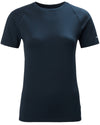True Navy Coloured Musto Womens Evolution Sunblock Short Sleeve T-Shirt On A White Background #colour_true-navy