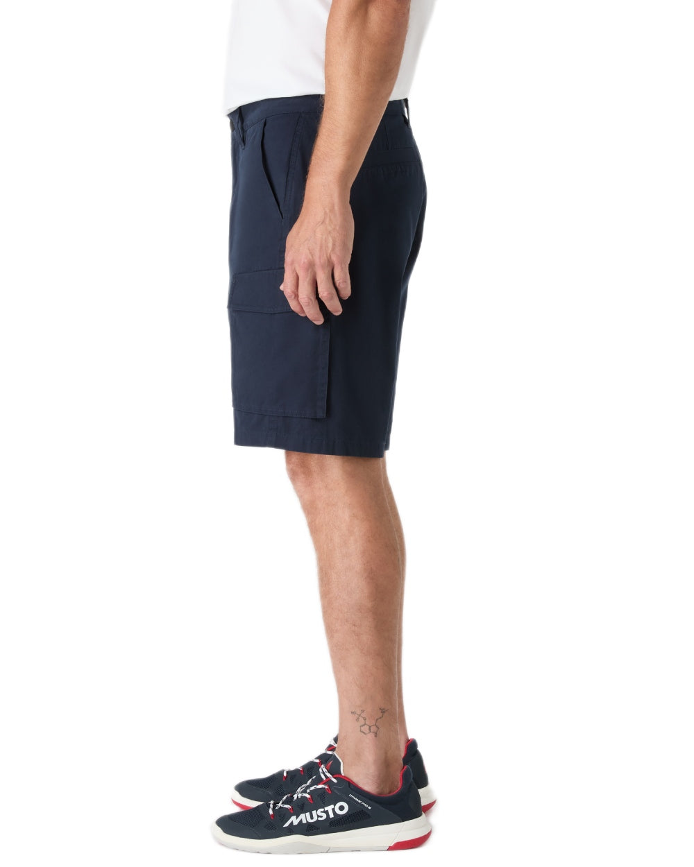 Navy coloured Musto Mens Original Cargo Shorts on white background