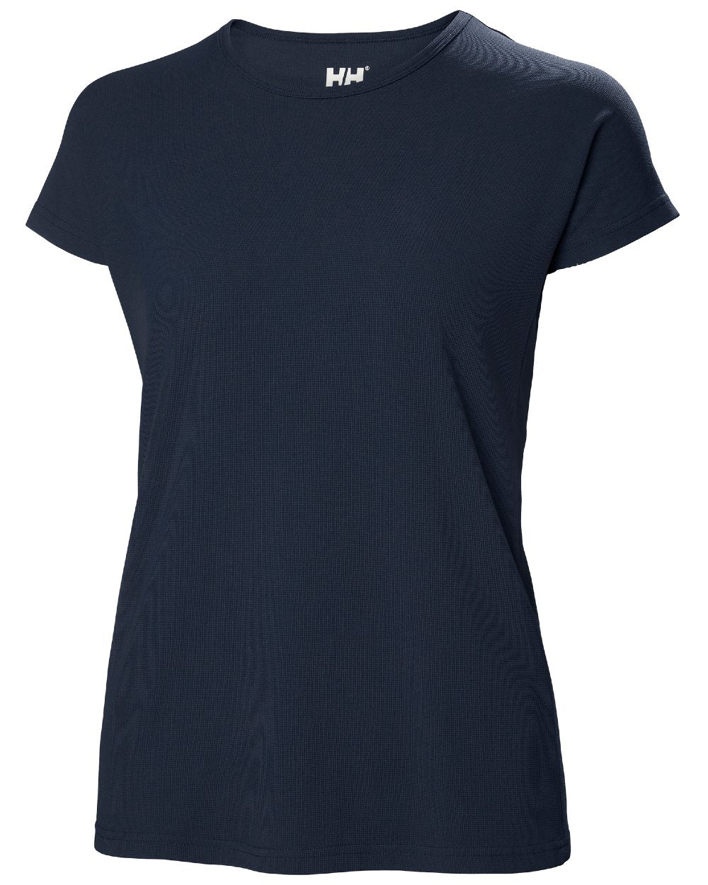 Navy coloured Helly Hansen womens crewline quick dry top on white background