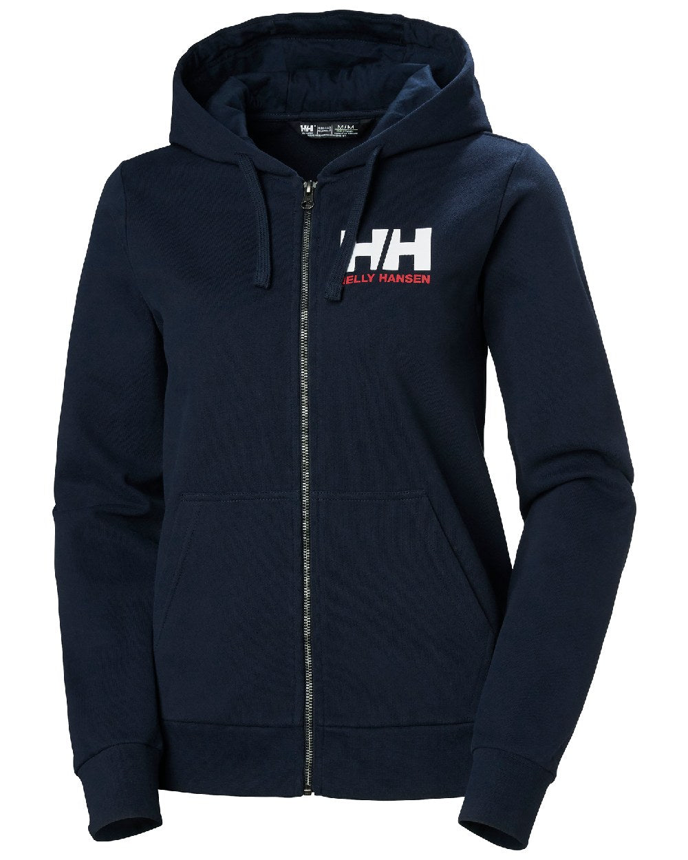 Navy Coloured Helly Hansen Womens HH Logo Full Zip Hoodie on a white background 