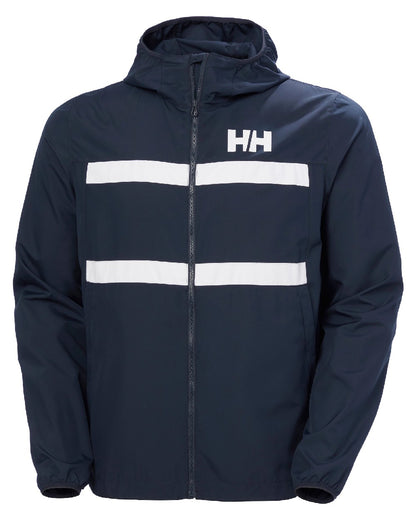 Navy coloured Helly Hansen Mens Salt Striped Windbreaker Jacket on white background 