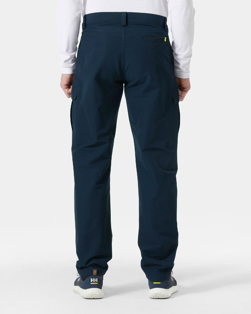 Navy coloured Helly Hansen Mens HH quick dry cargo pant on grey background