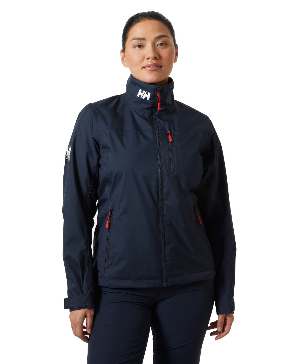 Navy coloured Helly Hansen Womens Crew Sailing Jacket 2.0 on white background