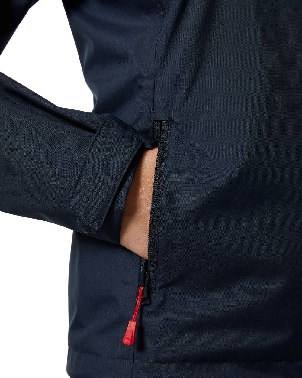 Navy coloured Helly Hansen Womens Crew Sailing Jacket 2.0 on white background