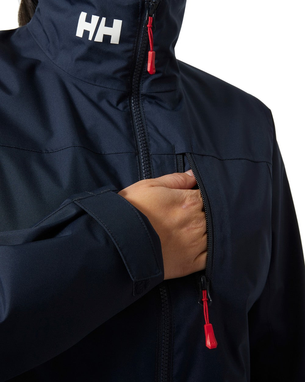 Navy coloured Helly Hansen Womens Crew Sailing Jacket 2.0 on white background