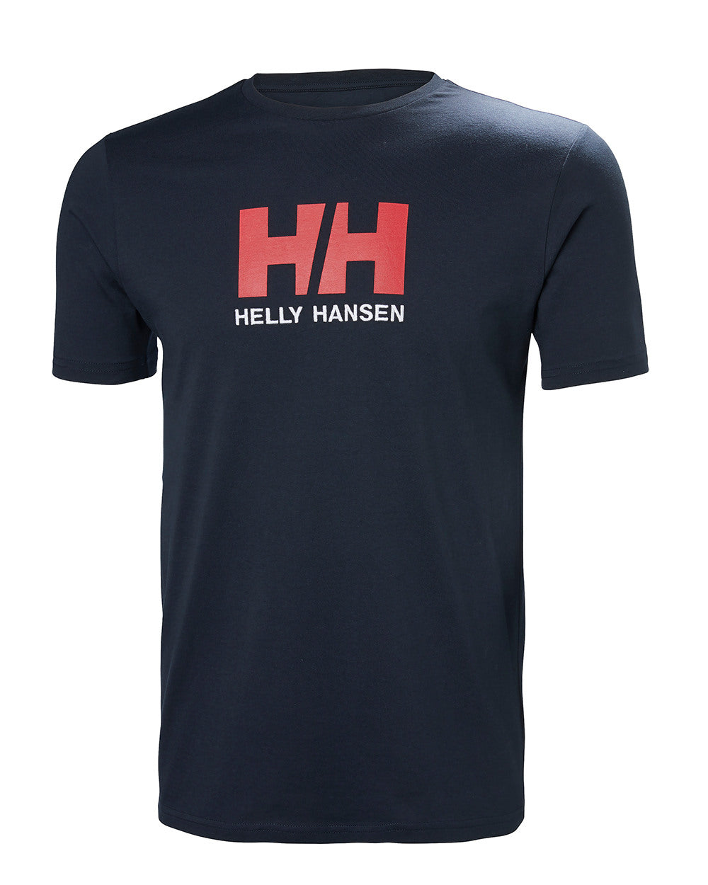 Navy Coloured Helly Hansen Mens Logo T-Shirt On A White Background 