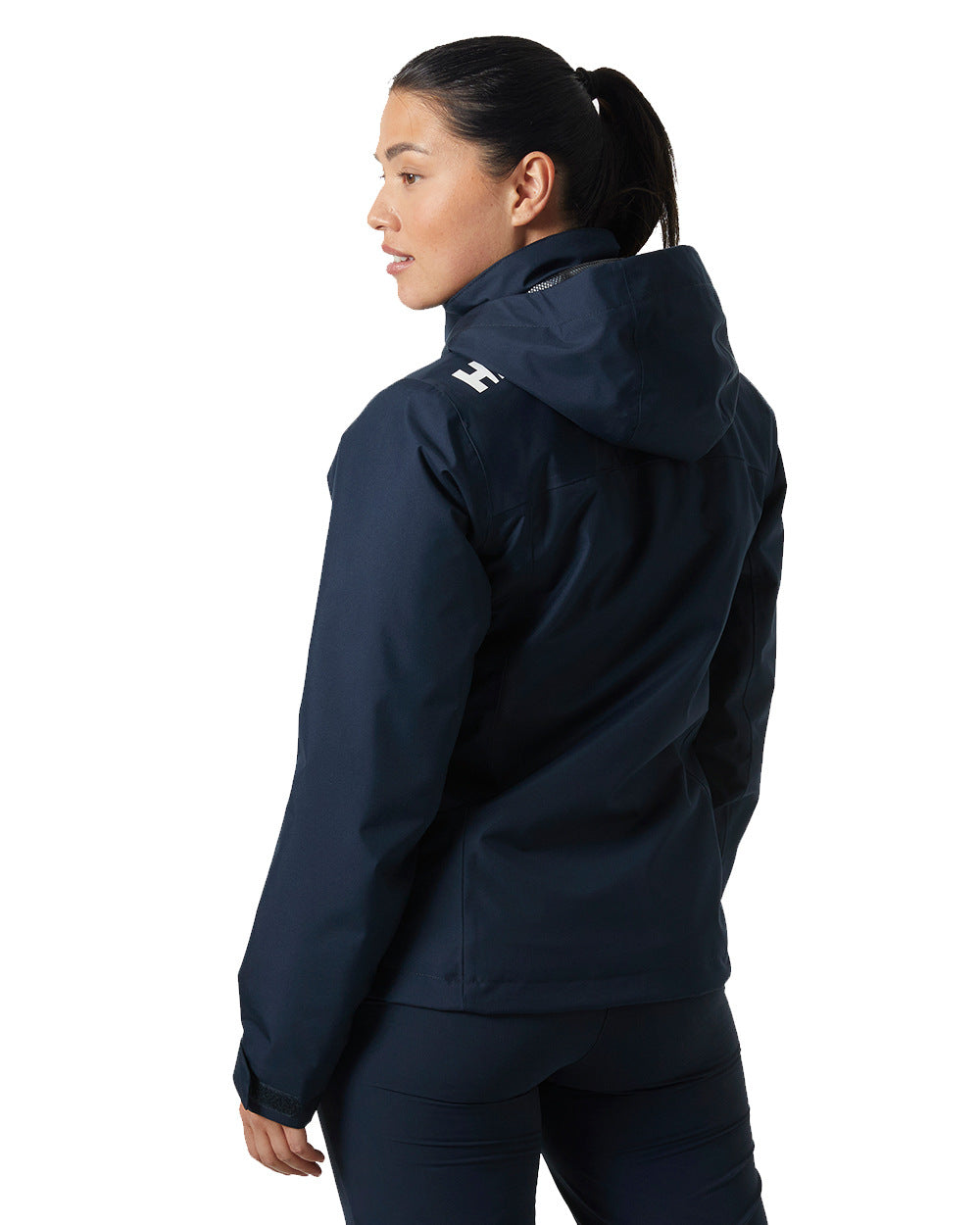 Navy Coloured Helly Hansen Womens Crew Hooded Midlayer Sailing Jacket 2.0 On A White Background