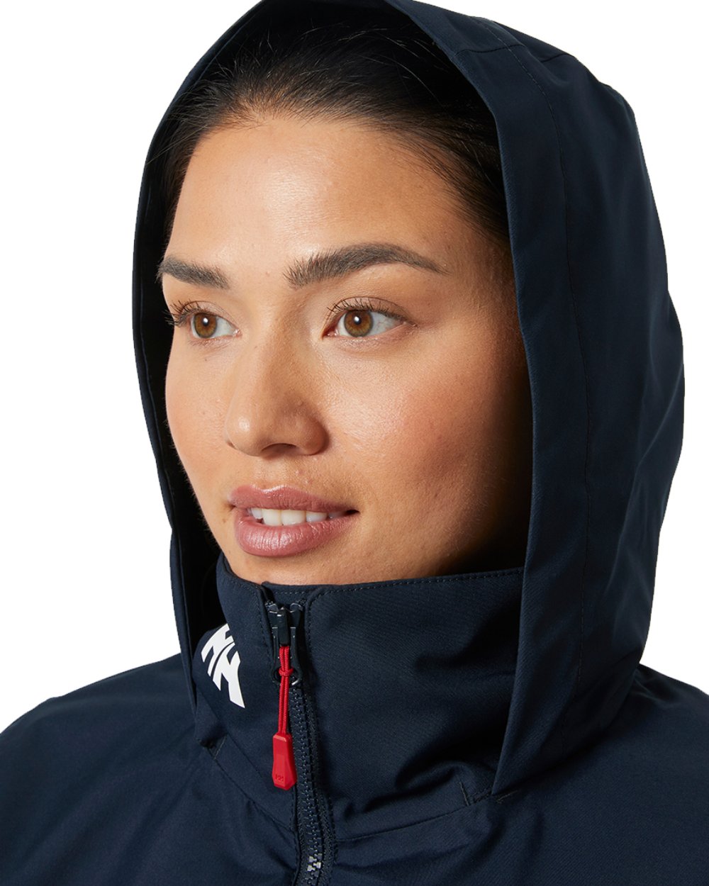 Navy Coloured Helly Hansen Womens Crew Hooded Midlayer Sailing Jacket 2.0 On A White Background 