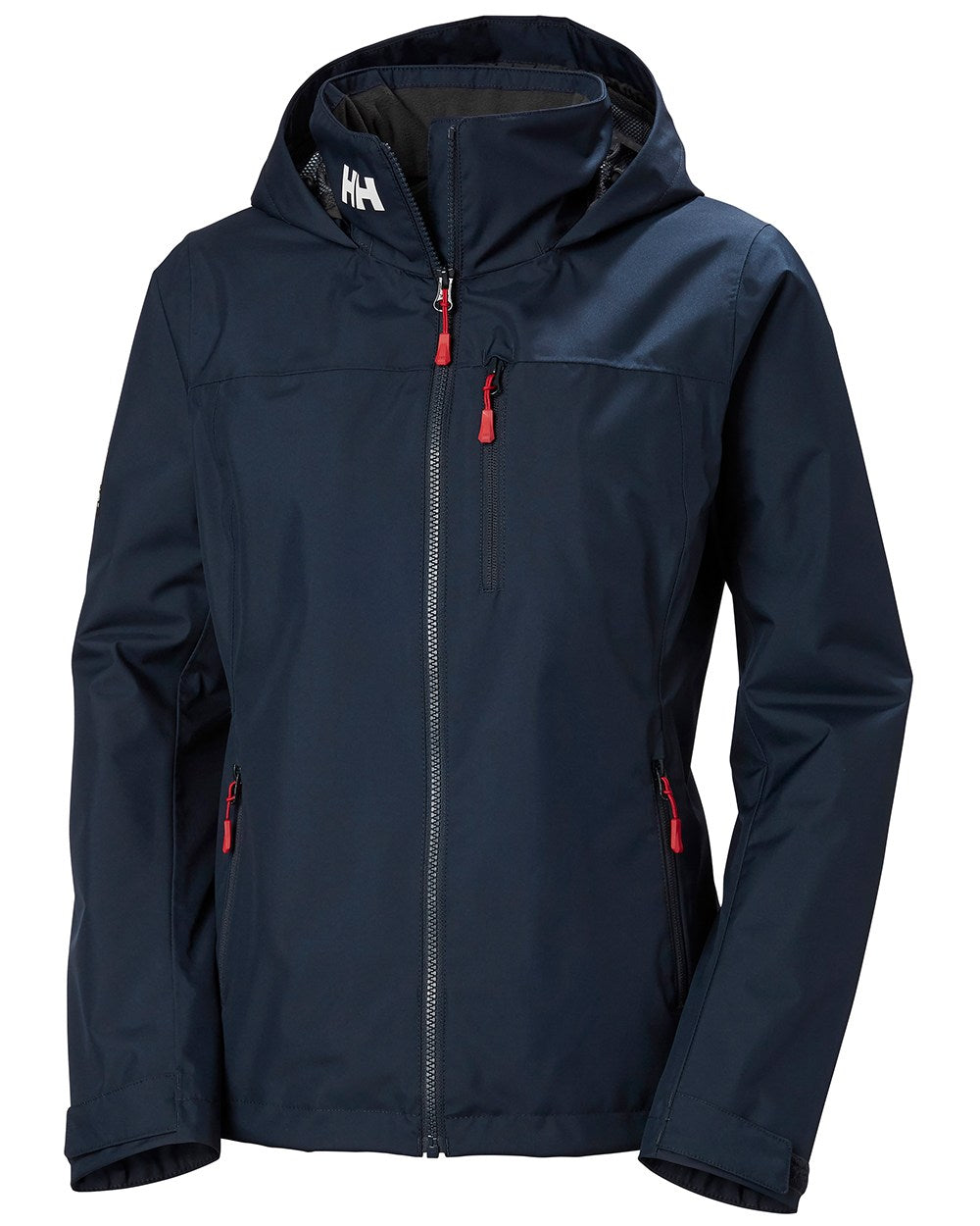 Navy Coloured Helly Hansen Womens Crew Hooded Midlayer Sailing Jacket 2.0 On A White Background
