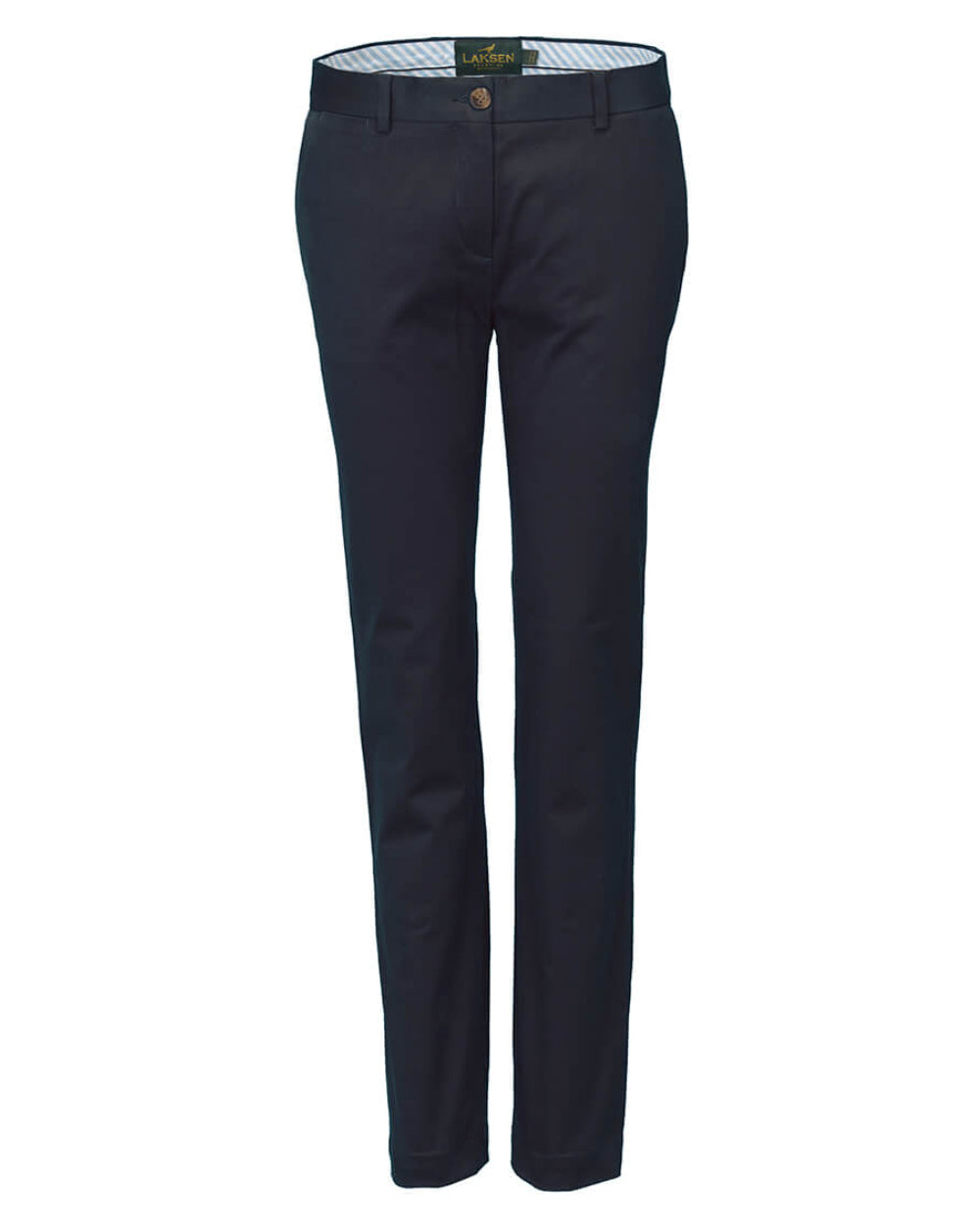 Navy Coloured Laksen Pennyton Chino Trousers On A White Background