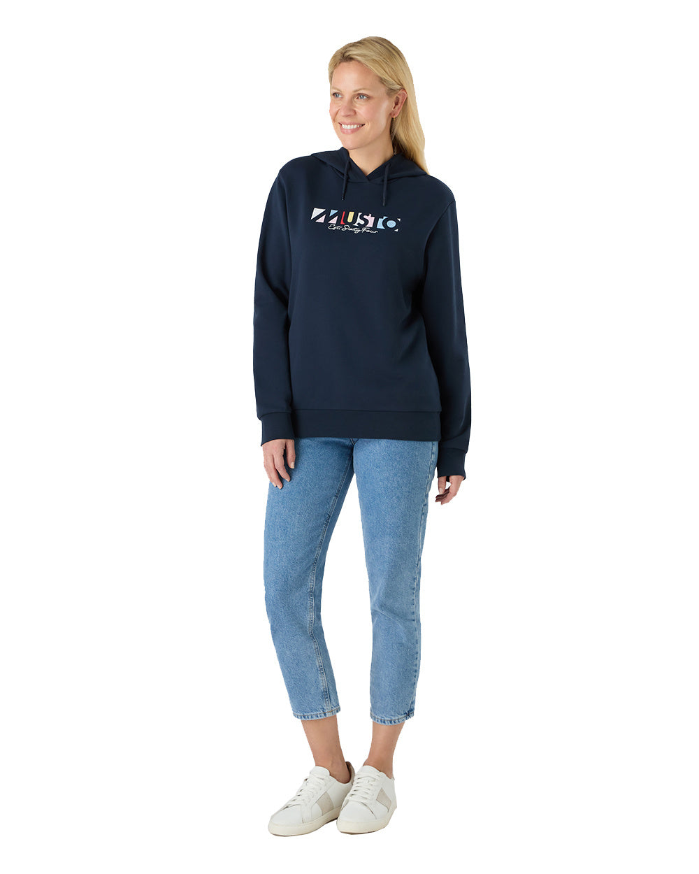 Navy Coloured Musto Womens 1964 Hoodie On A White Background