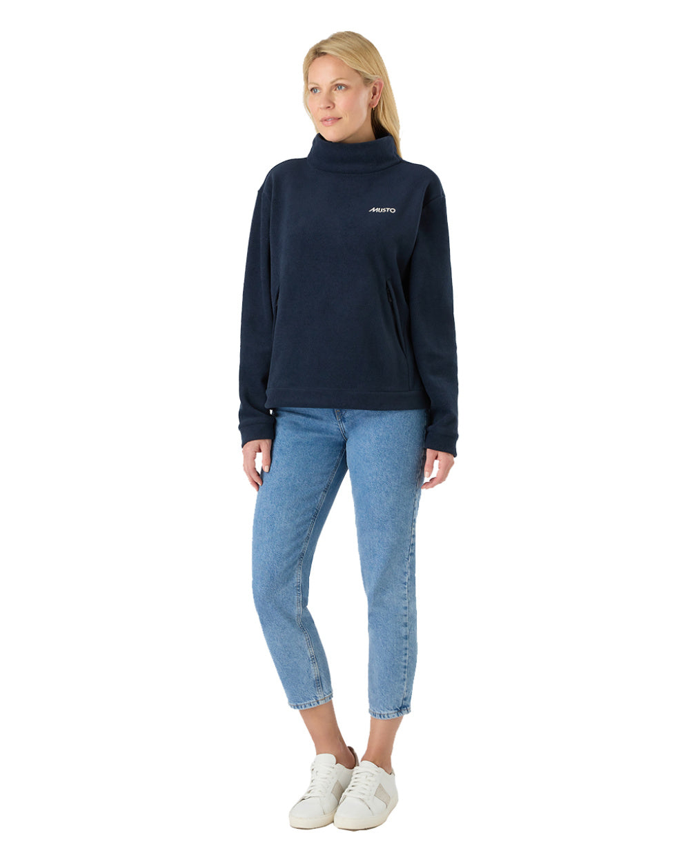 Navy Coloured Musto Womens Classic Fleece Pullover On A White Background 
