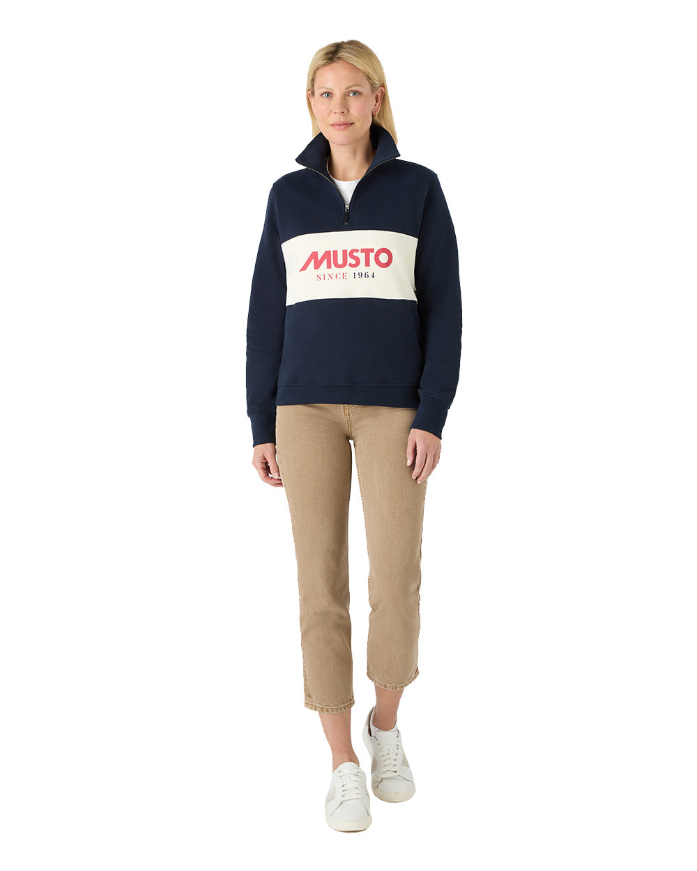 Navy Coloured Musto Womens Classic Half Zip Sweatshirt On A White Background