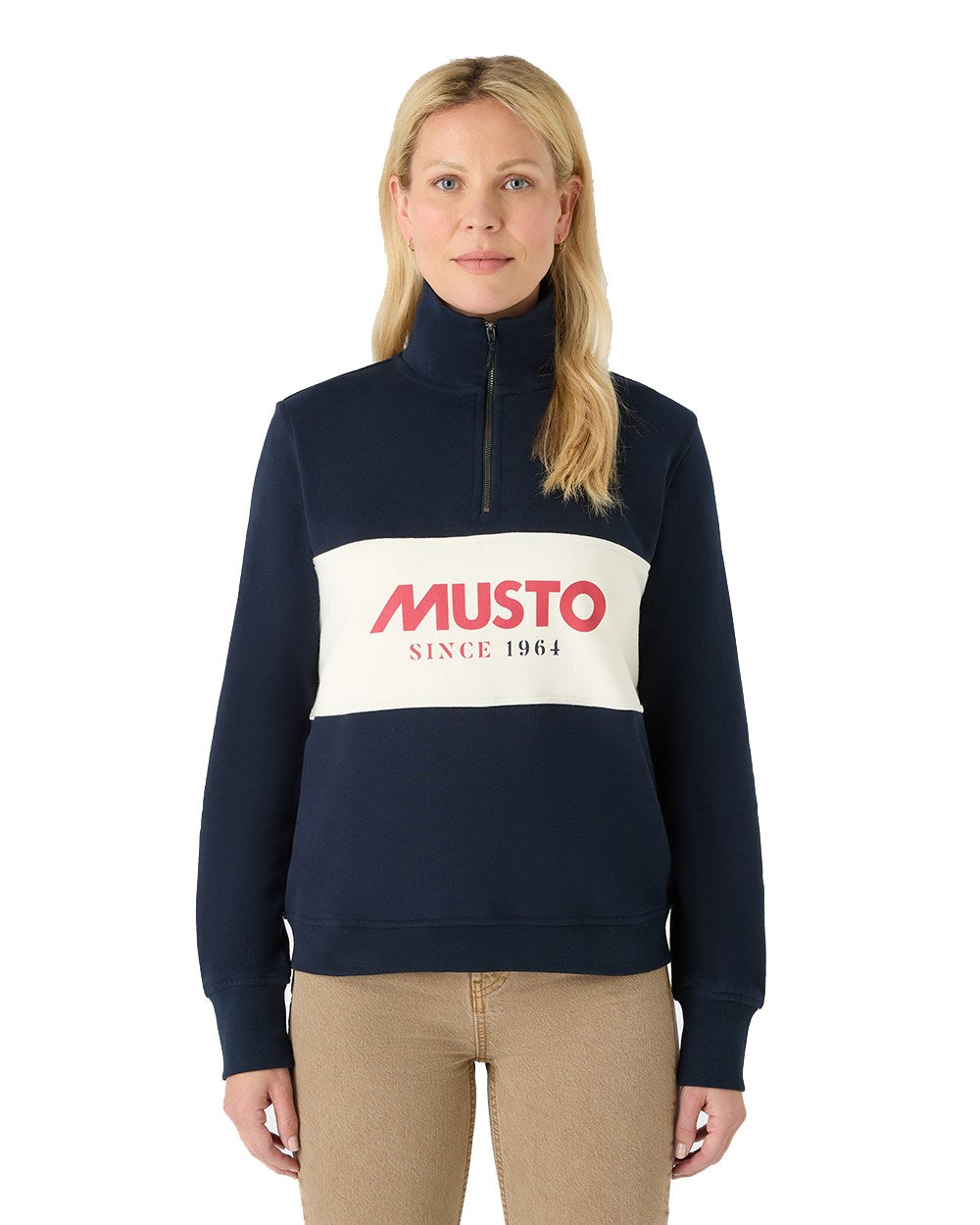 Navy Coloured Musto Womens Classic Half Zip Sweatshirt On A White Background