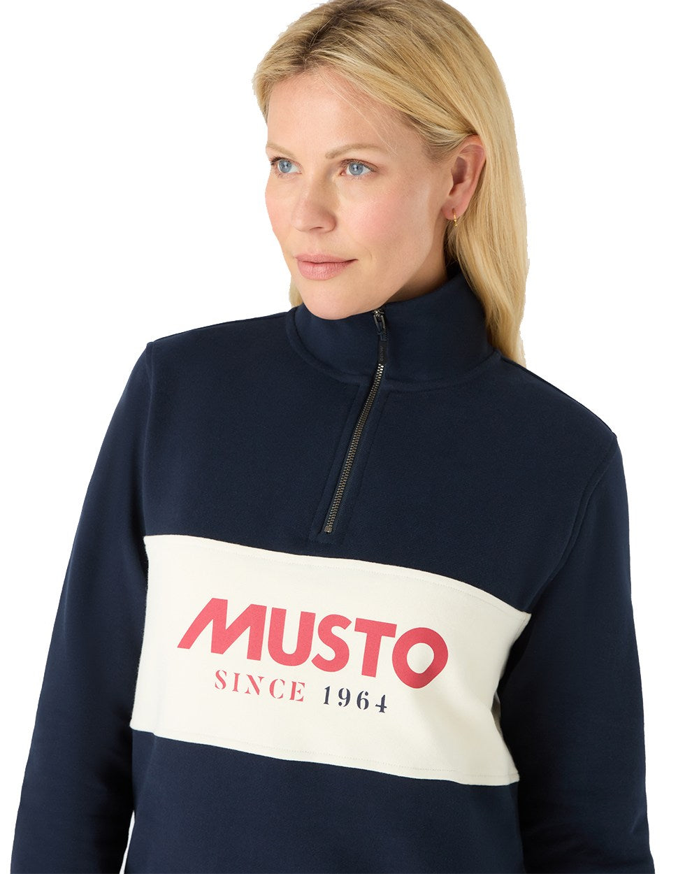 Navy Coloured Musto Womens Classic Half Zip Sweatshirt On A White Background