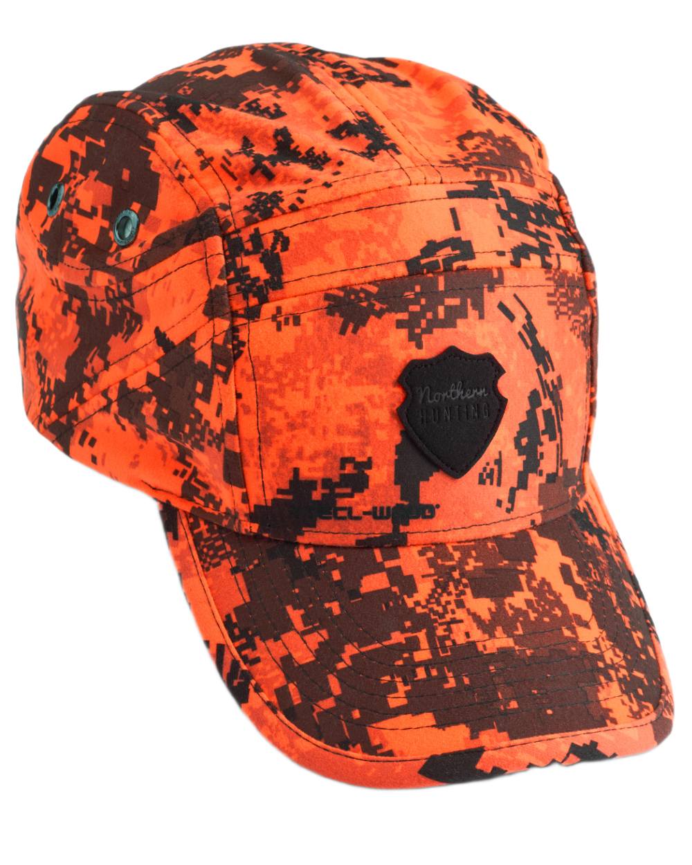 Camo Orange Blaze coloured Northern Hunting Asle Camo Cap on white background
