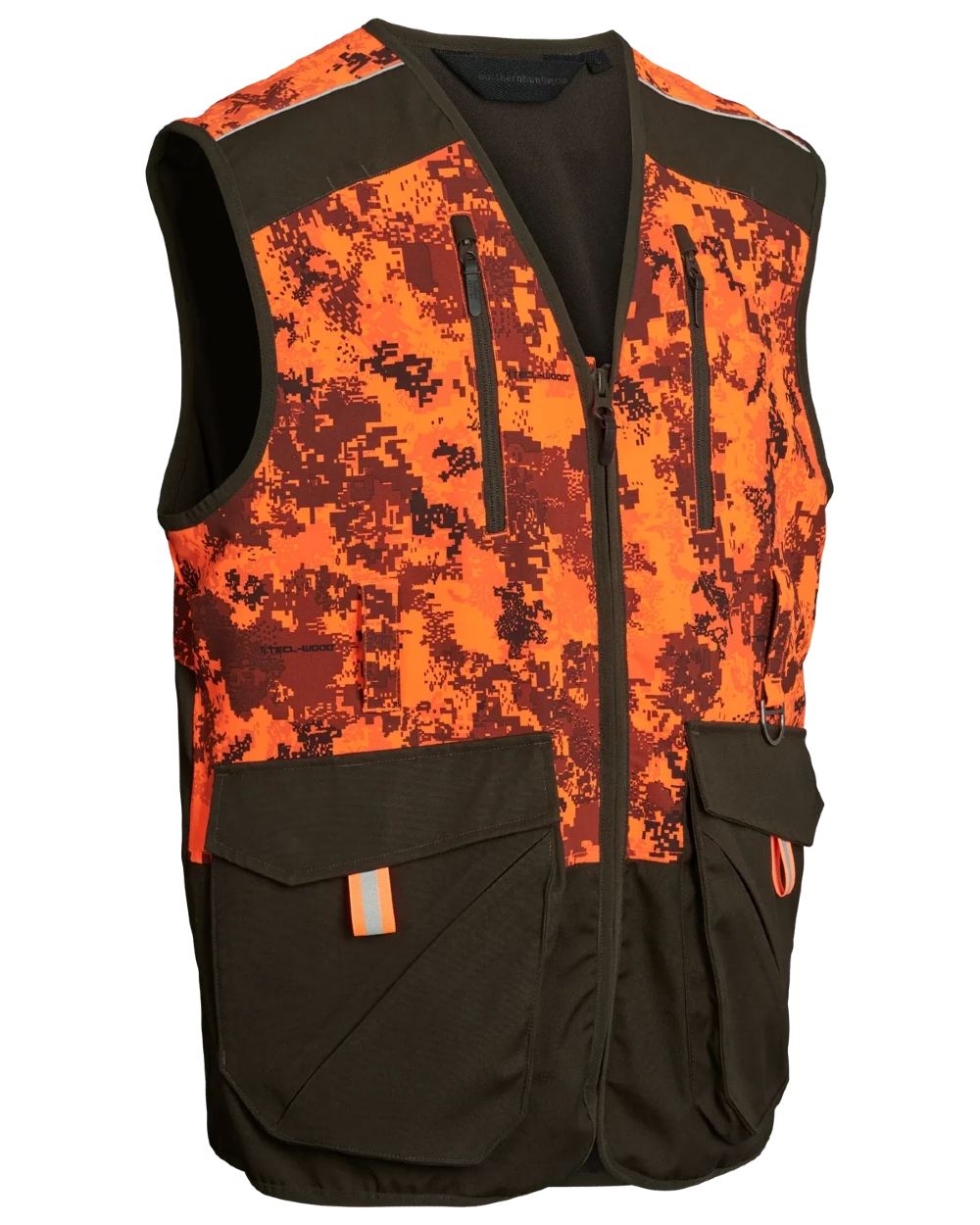 Dark Green Orange Blaze coloured Northern Hunting Mens Falkor Tark Hunting Vest on white background
