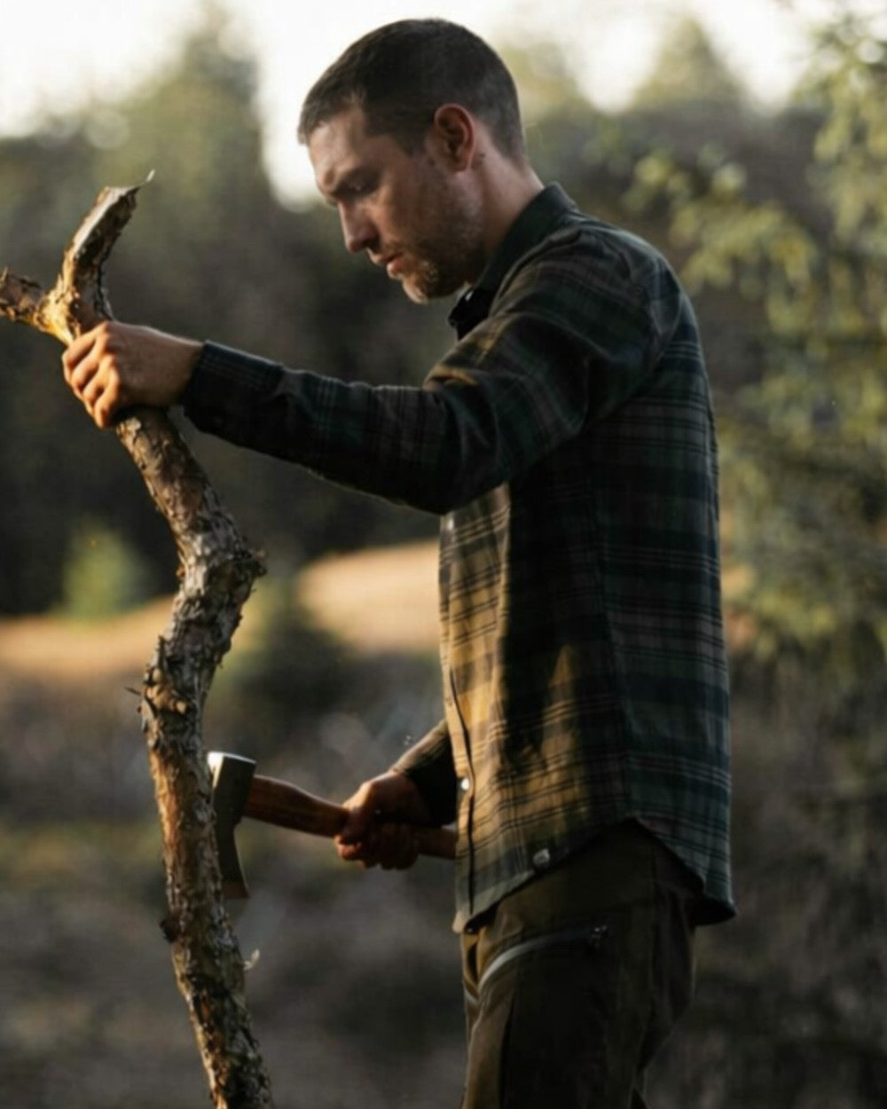 Blue coloured Northern Hunting Mens Kjall Cotton Flannel Shirt on forest background
