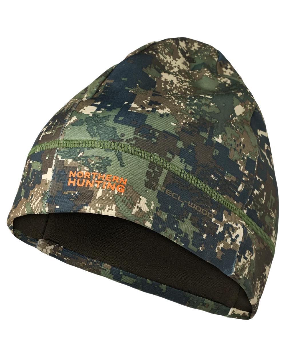 Dark Green Opt2 coloured Northern Hunting Rune Reversible Stretch Beanie on white background