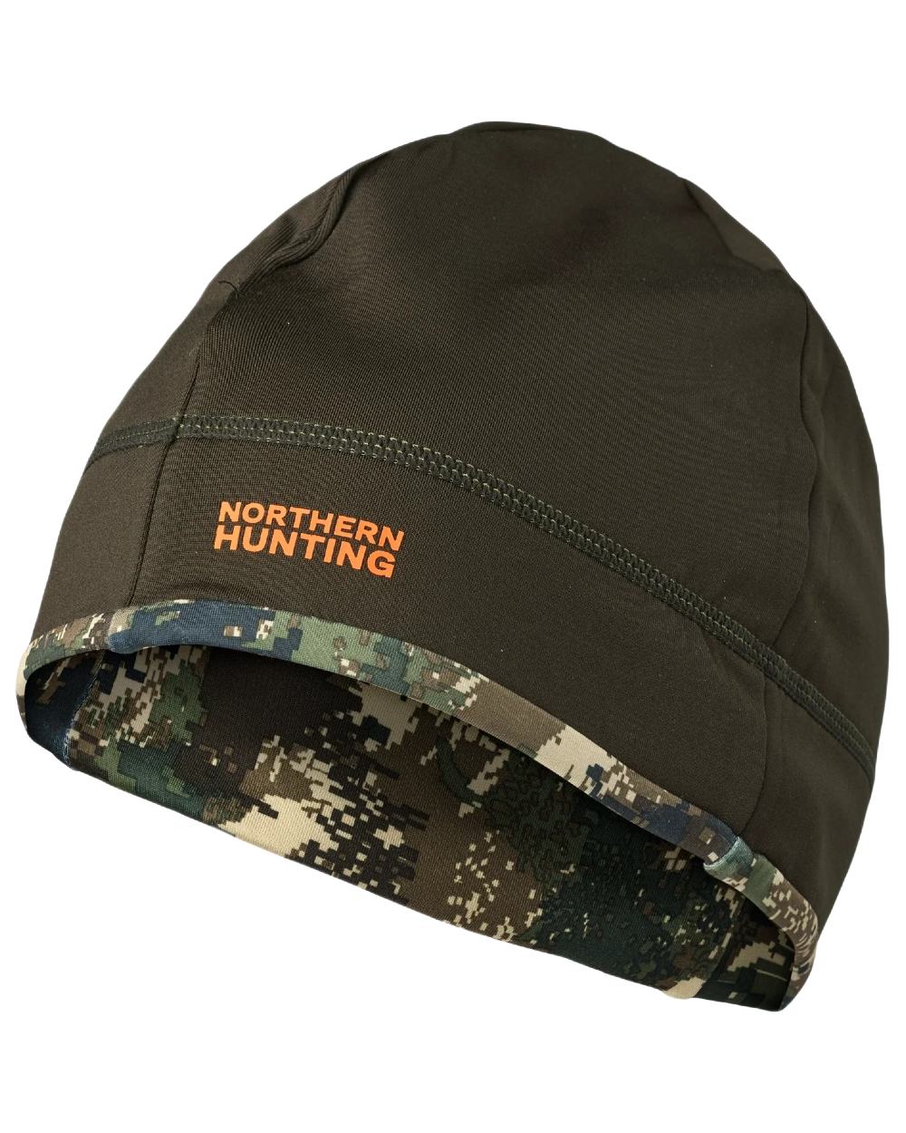 Dark Green Opt2 coloured Northern Hunting Rune Reversible Stretch Beanie on white background