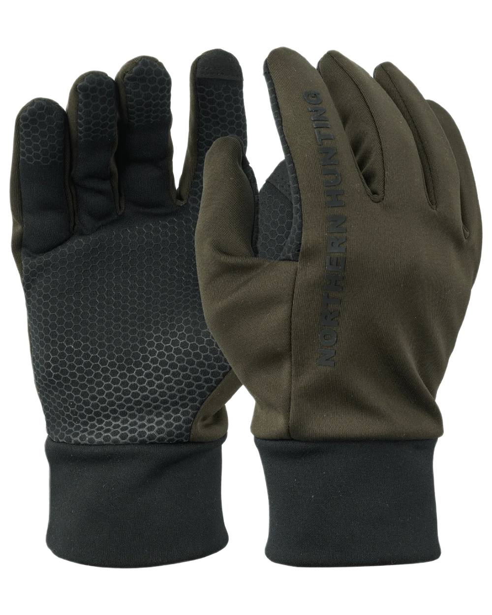 Dark Green coloured Northern Hunting Skarde Gloves on white background
