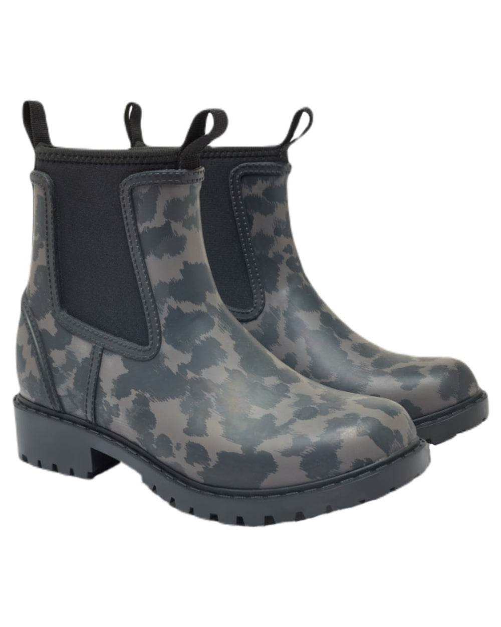 Black Animal coloured Oakfield Womens Short Neoprene Lined Wellies on white background