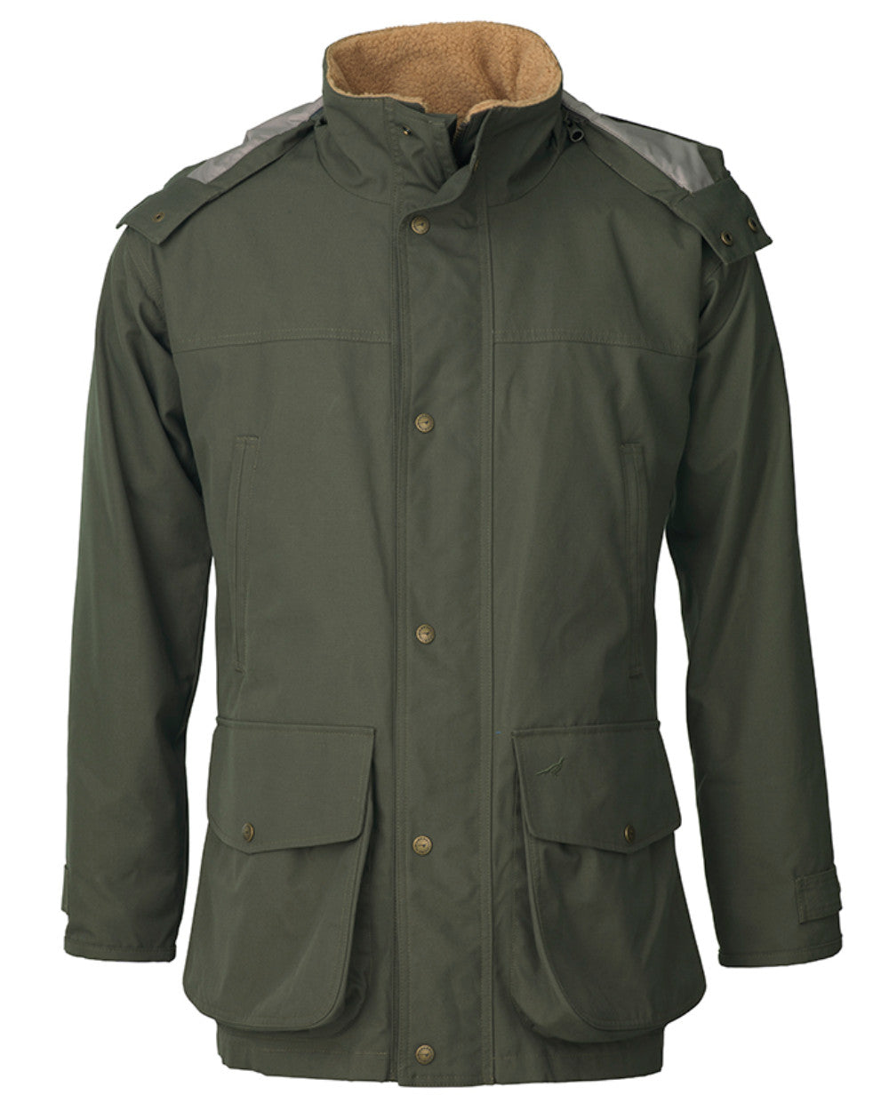 Olive Coloured Laksen Merlin Ventile Shooting Coat On A White Background