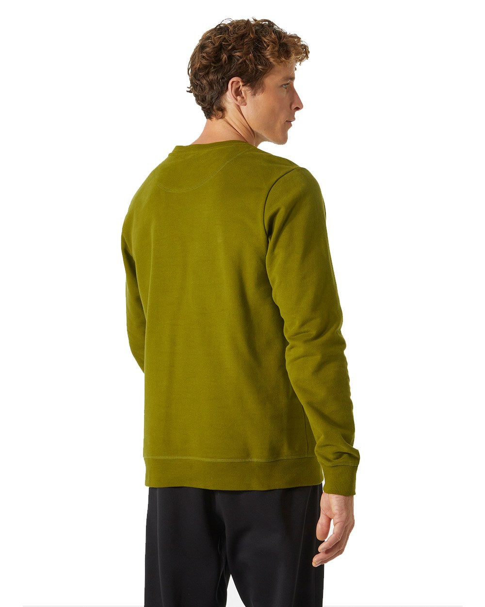 Olive Green Coloured Helly Hansen Mens Logo Crew Sweatshirt On A White Background