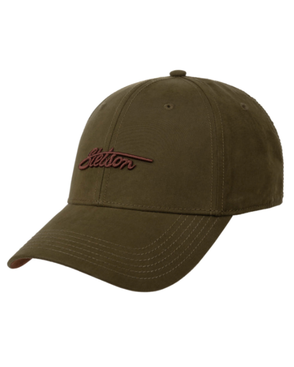 Olive Coloured Stetson Waxed Cotton Baseball Cap On A White Background