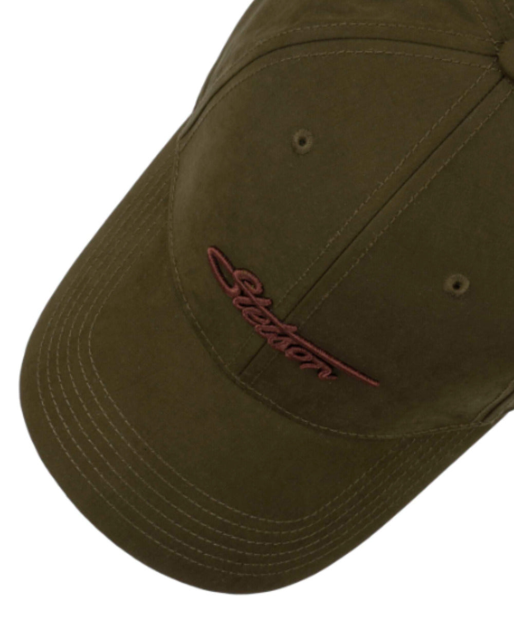 Olive Coloured Stetson Waxed Cotton Baseball Cap On A White Background