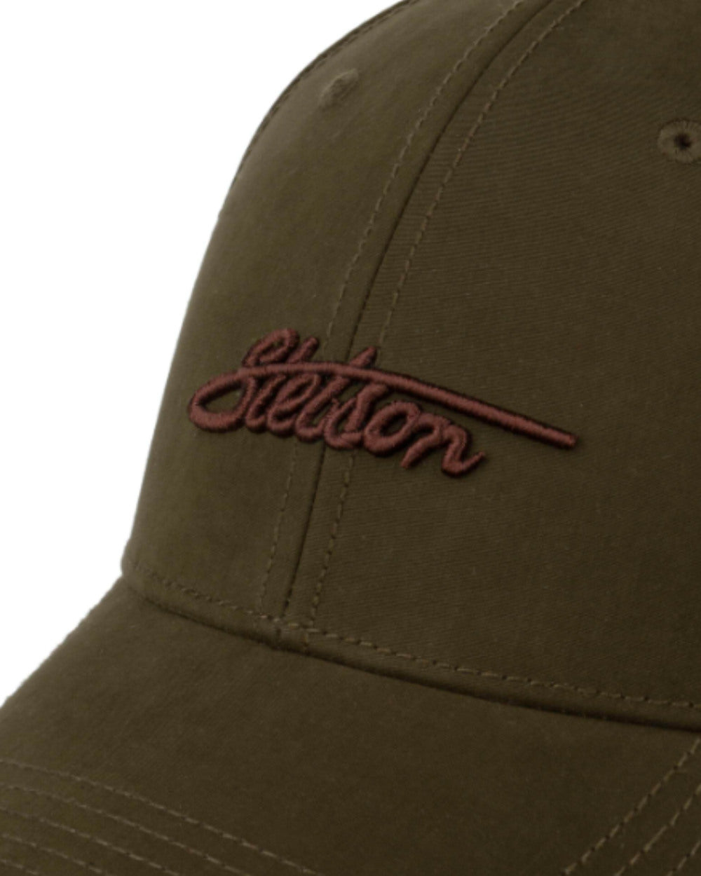 Olive Coloured Stetson Waxed Cotton Baseball Cap On A White Background 