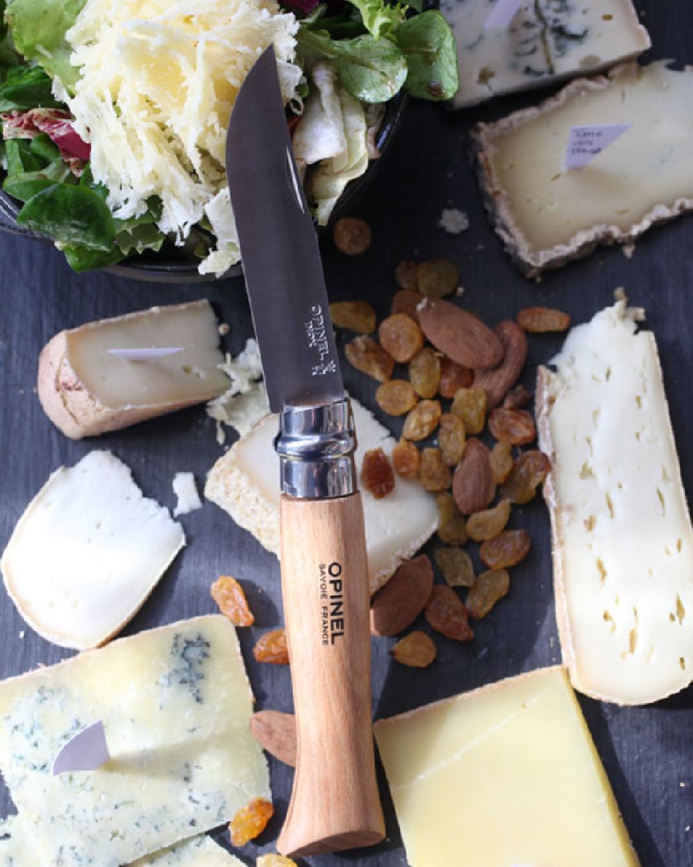 Stainless Steel coloured Opinel Classic Originals Knife on food background