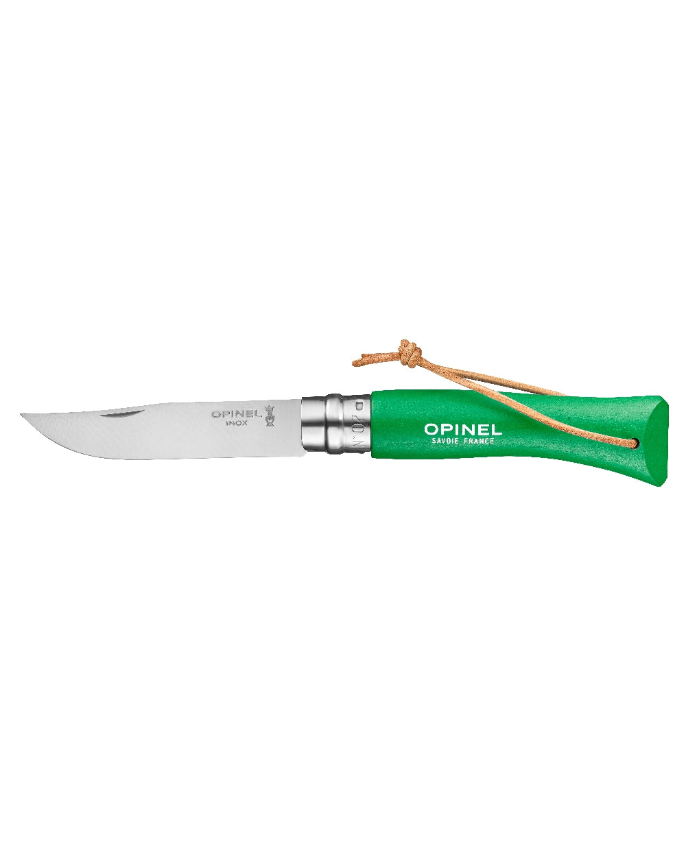 Green coloured Opinel Colorama Trekking Knife on white background