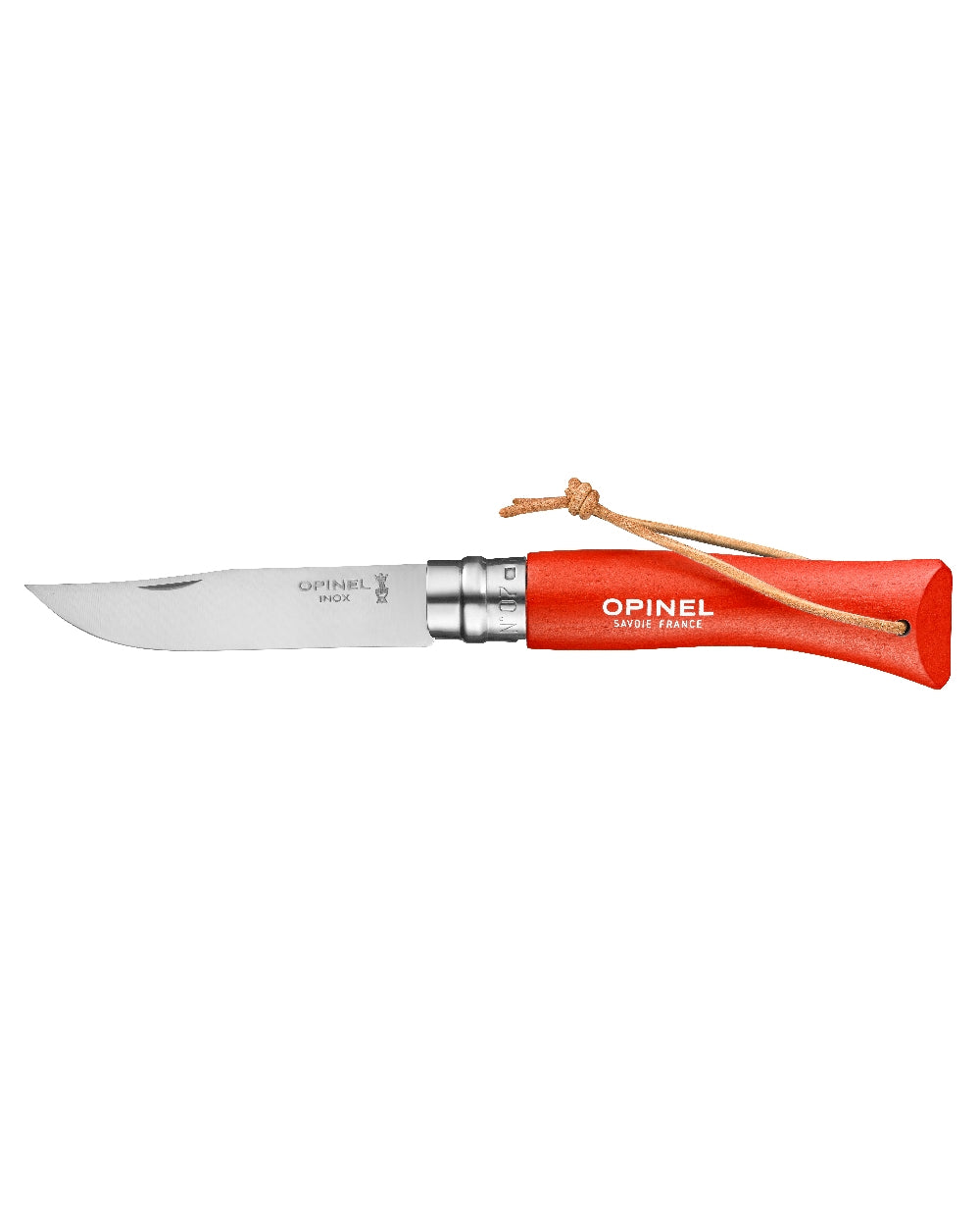 Orange coloured Opinel Colorama Trekking Knife on white background