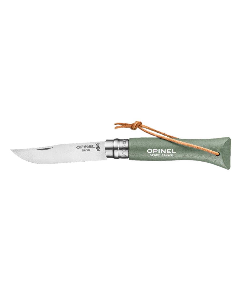 Sage coloured Opinel Colorama Trekking Knife on white background