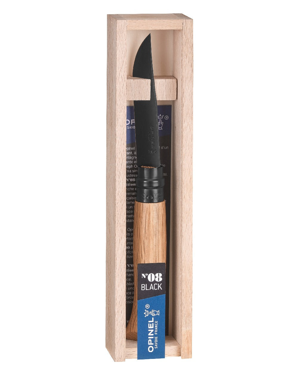 Black coloured Opinel No.8 Black Oak Knife on white background