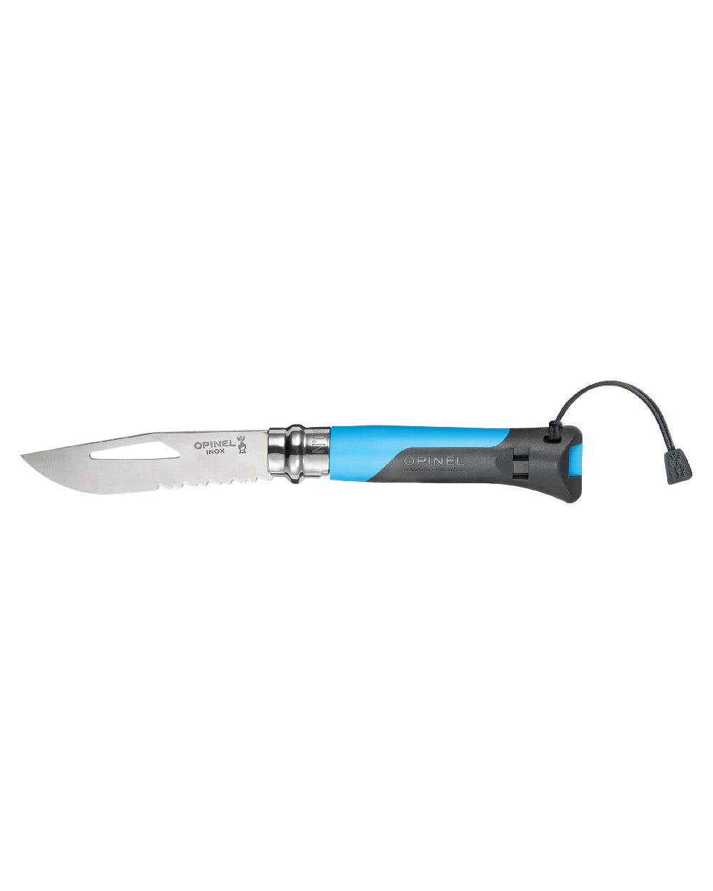 Blue coloured Opinel No.8 Outdoor Knife on white background