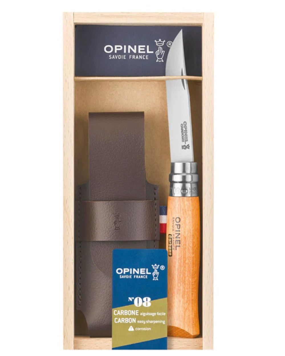 Opinel Classic Originals Carbon Steel Knife With Pouch Gift Set on white background