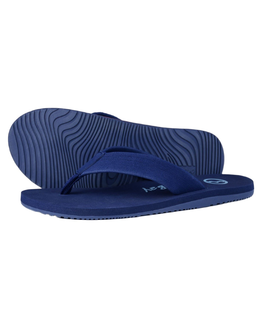 Navy coloured Orca Bay Bude Flip Flops on white background