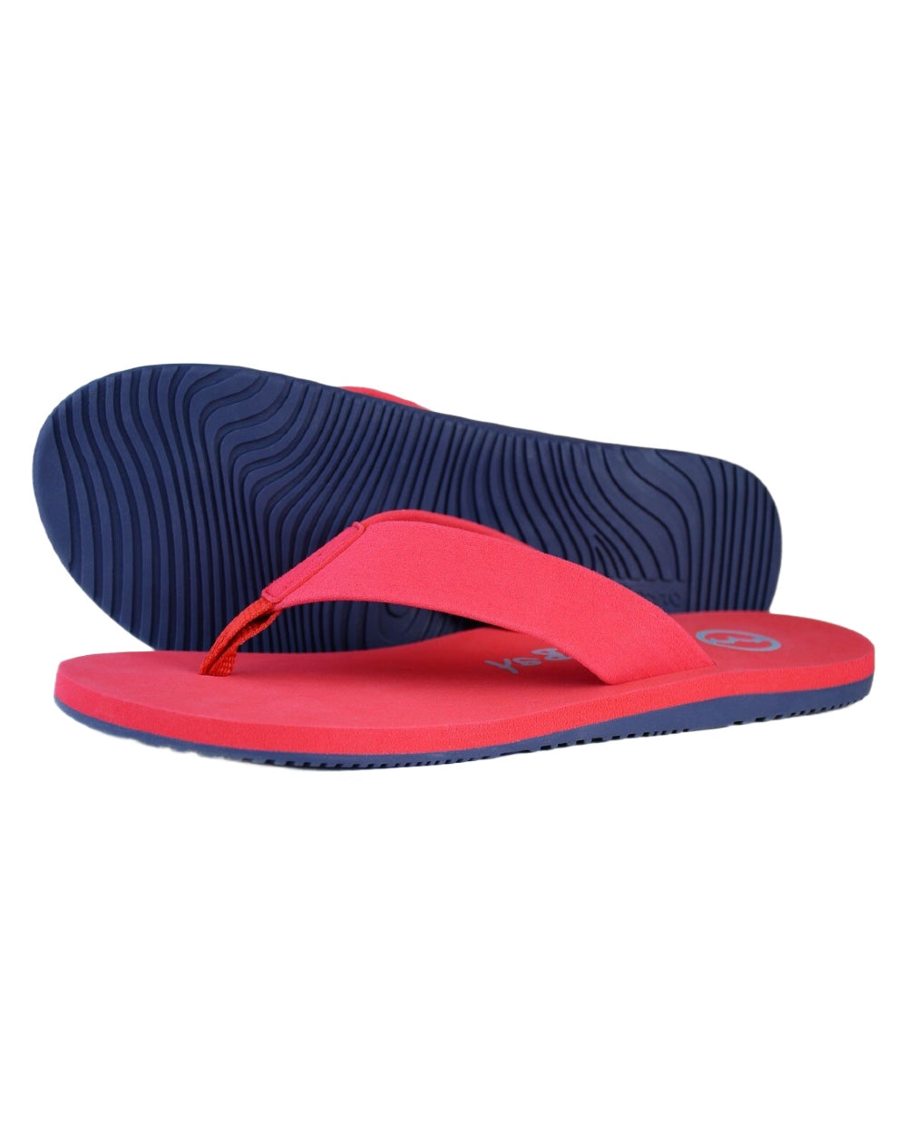 Raspberry coloured Orca Bay Bude Flip Flops on white background