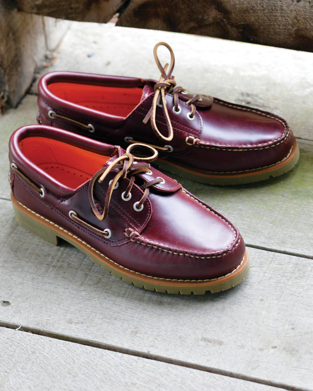 Burgundy Coloured Orca Bay Buffalo Mens Country Shoes On A Outdoor Background