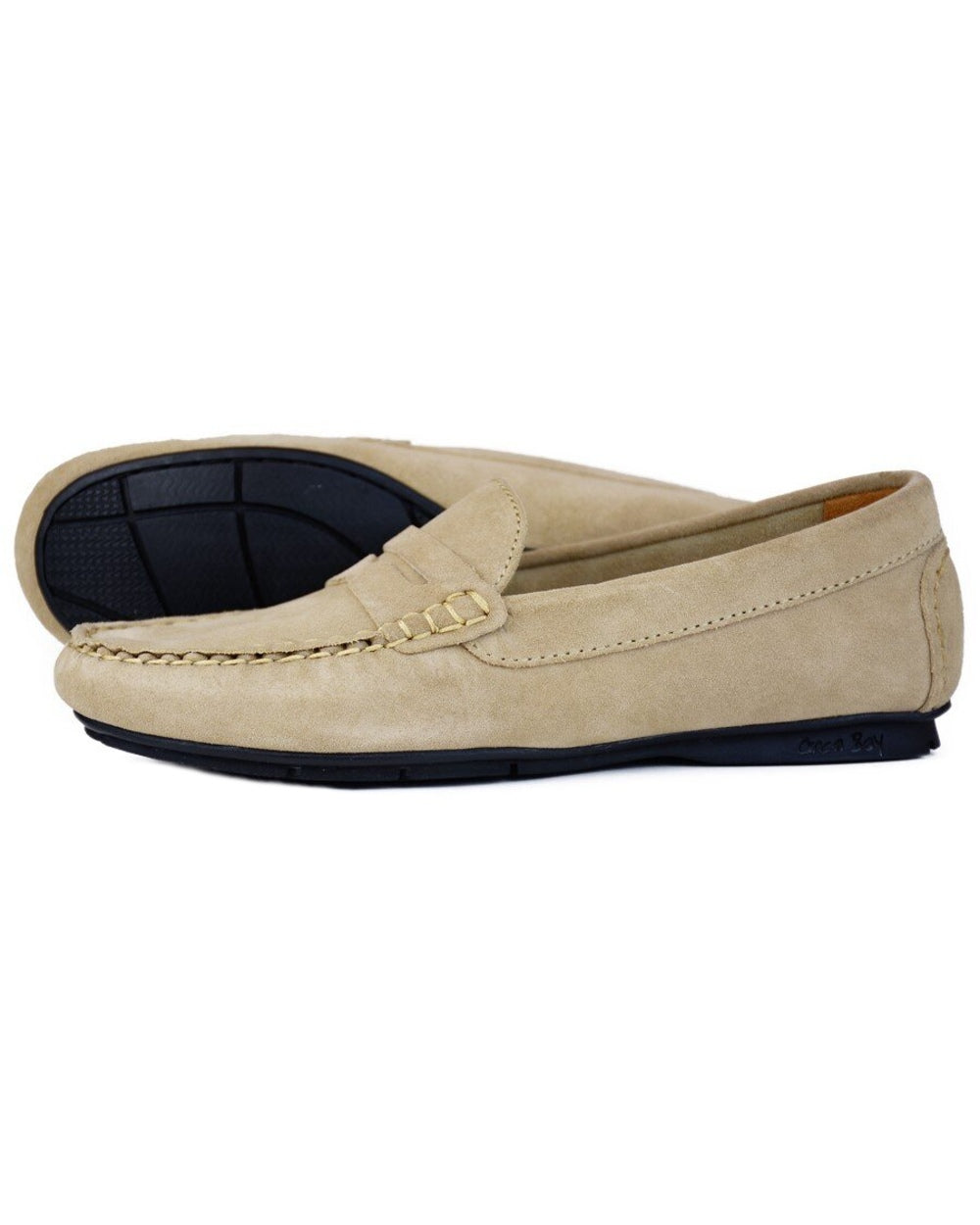 Taupe Coloured Orca Bay Womens Florence Suede Loafers On A White Background
