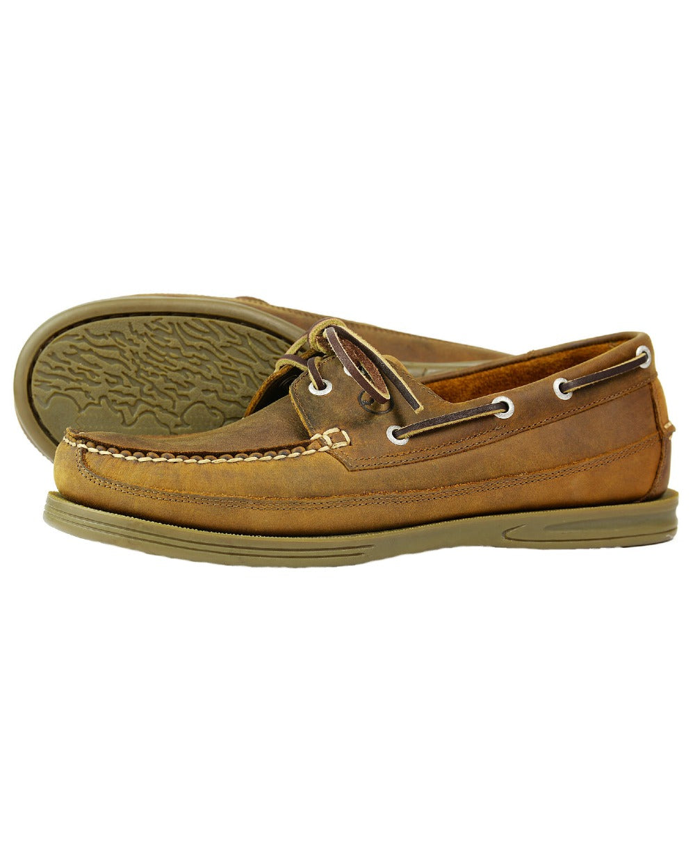 Sand Coloured Orca Bay Mens Fowey Wide Fit Deck Shoes on white background