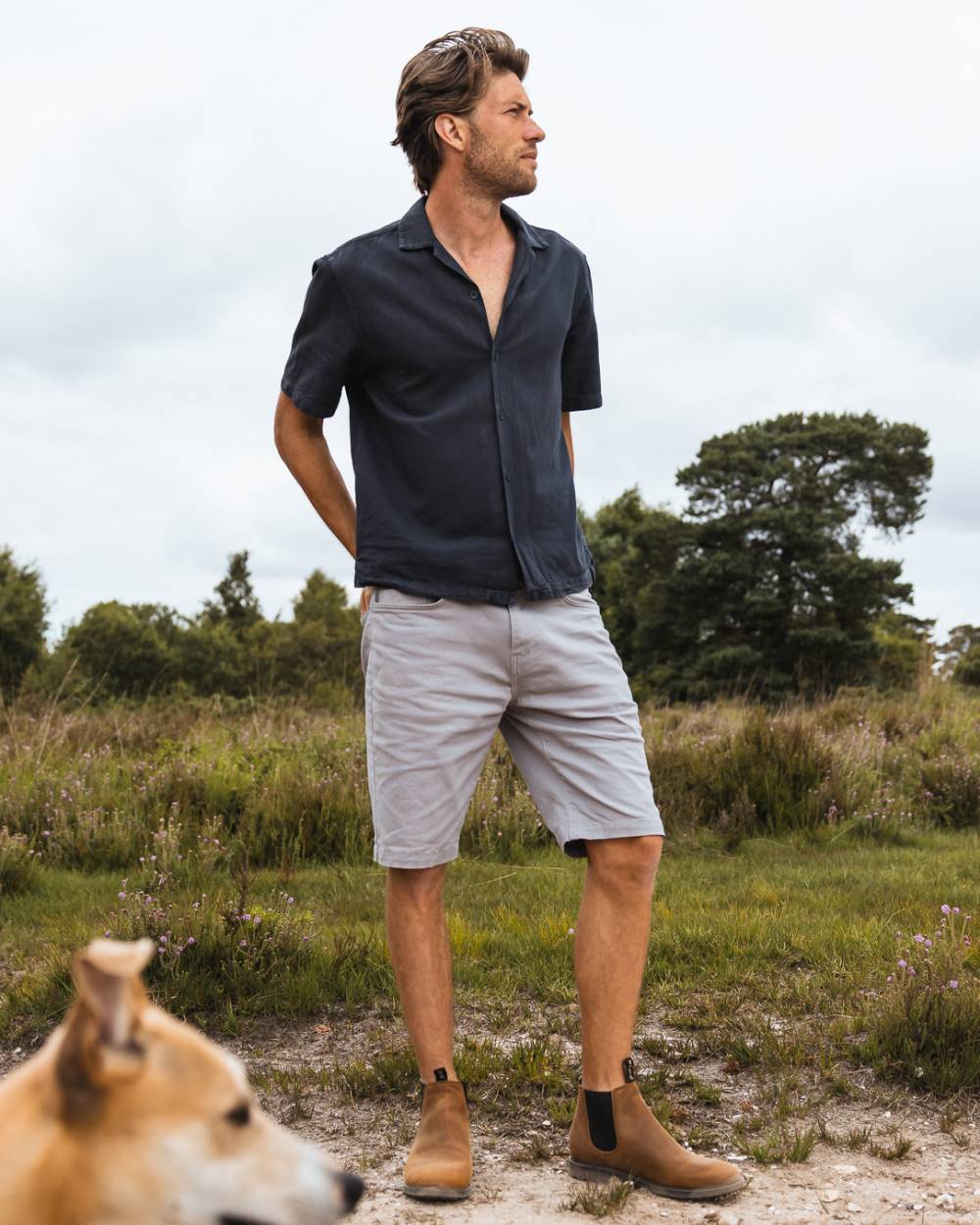 Sand coloured Orca Bay Mens Henley Shoes on grass background