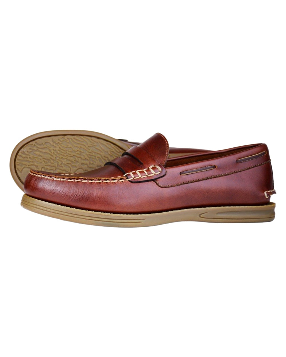 Saddle coloured Orca Bay Mens Kip Deck Shoes on white background