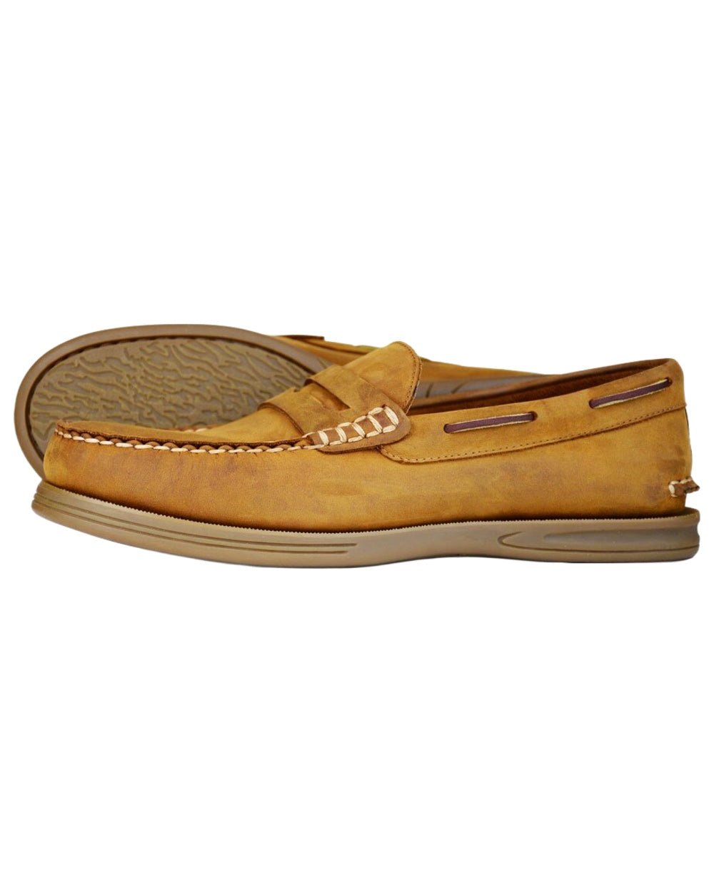 Sand coloured Orca Bay Mens Kip Deck Shoes on white background