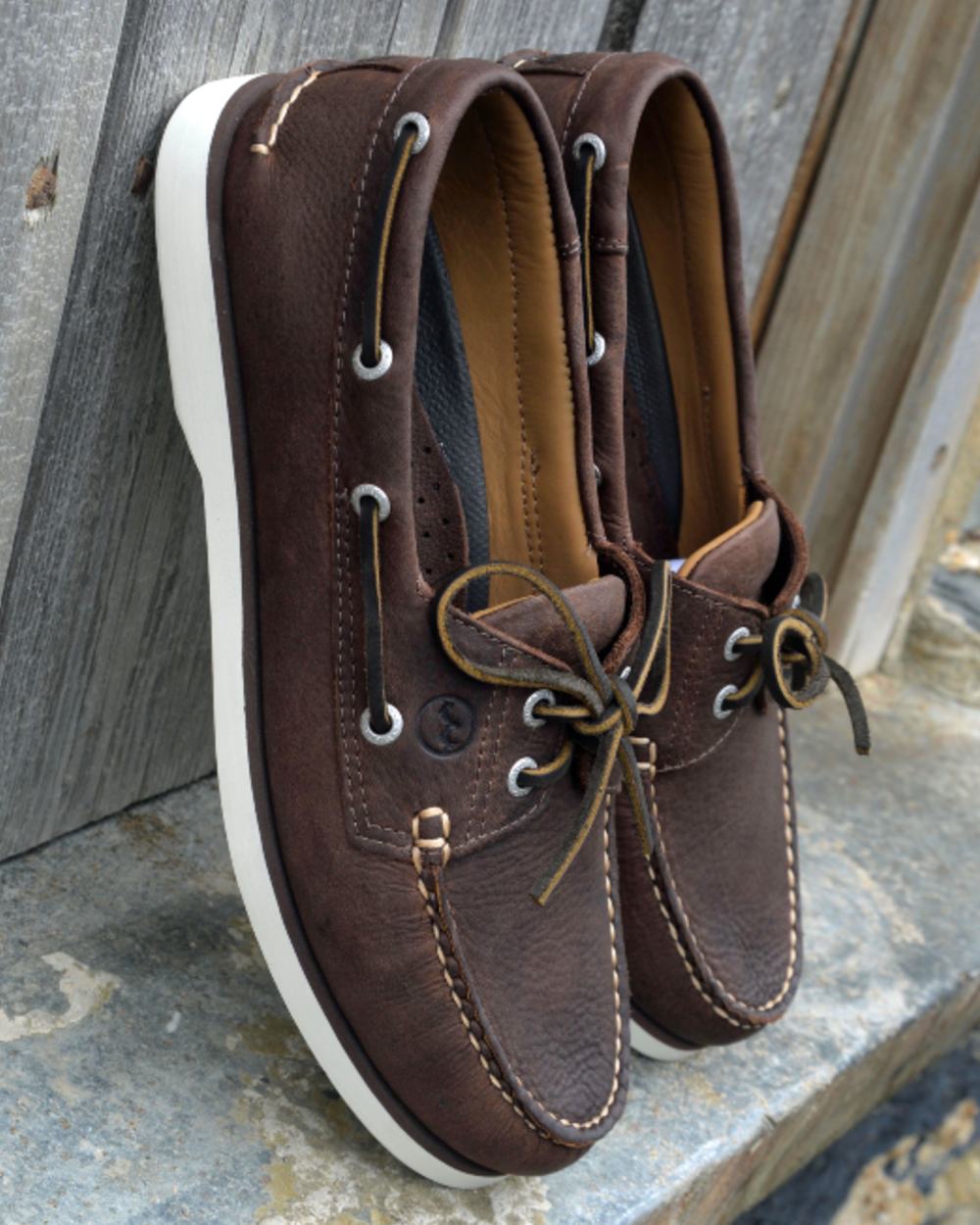 Dark Brown Coloured Orca Bay Mens Portland Premium Ocean Gold Shoes on outdoor background