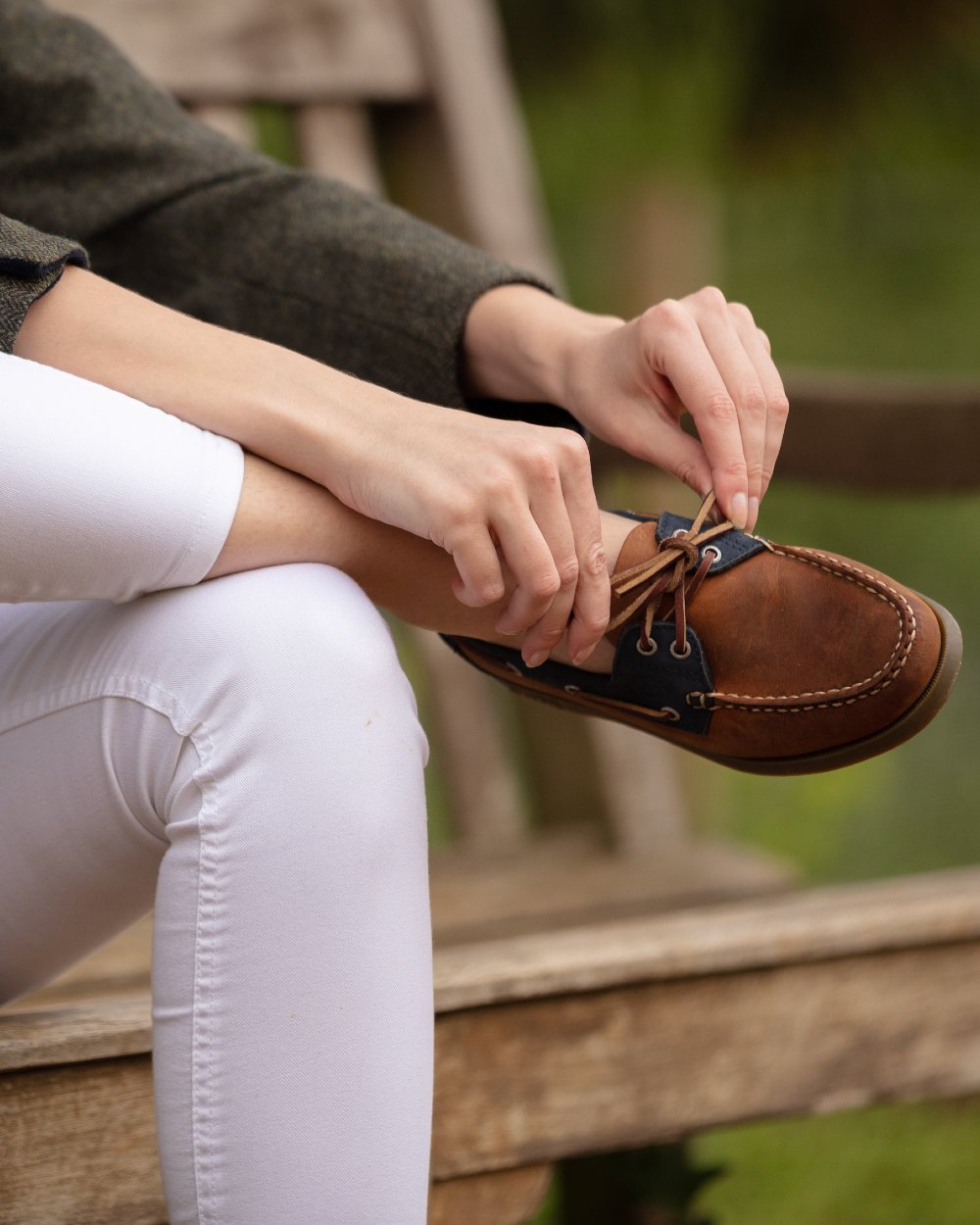 Sand Coloured Orca Bay Oakland Womens Deck Shoes On A Outdoor Background